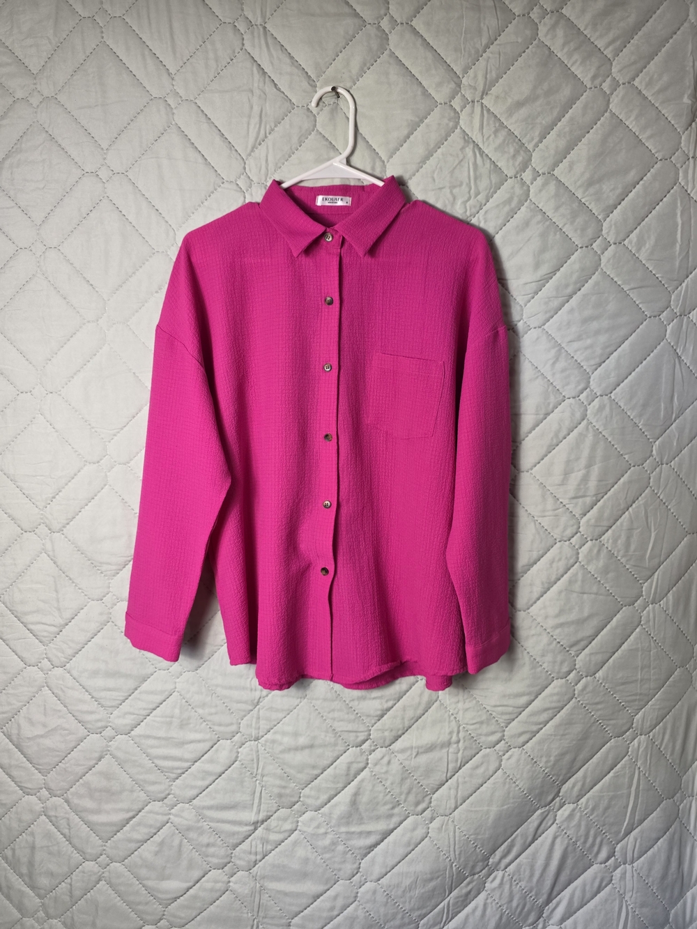 Ekouaer Women's Classic Button-Down Shirt - Hot Pink Sz M